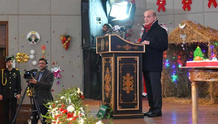 Prime Minister Shehbaz Sharif addressing a ceremony organised in view of Christmas Celebrations 2022 inIslamabad on December 22, 2022. — APP