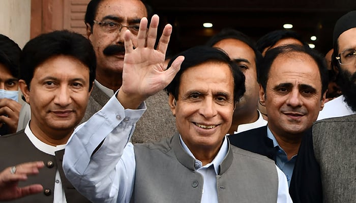 Punjab Chief Minister Chaudhry Parvez Elahi arrives to attend an assembly session in Lahore on April 3, 2022. — Online