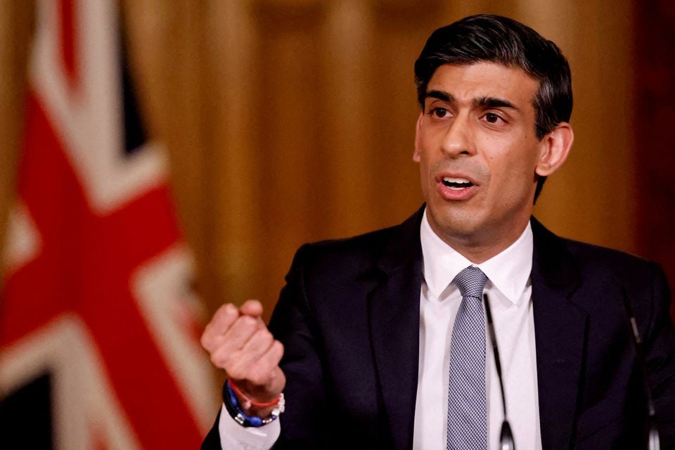 Britains Chancellor of the Exchequer Rishi Sunak attends a virtual press conference inside 10 Downing Street in central London, Britain March 3, 2021. — Reuters