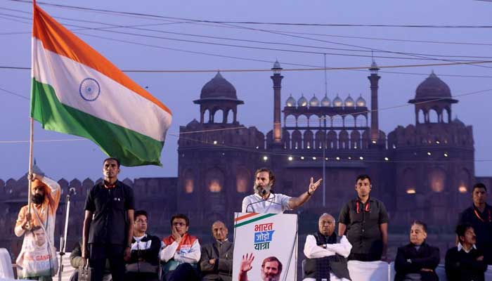 Indias main opposition, Indian National Congress party leader Rahul Gandhi addresses the crowd at the Red Fort during the ongoing Bharat Jodo Yatra (Unite India March) in the old quarters of Delhi, India, December 24, 2022. — Reuters