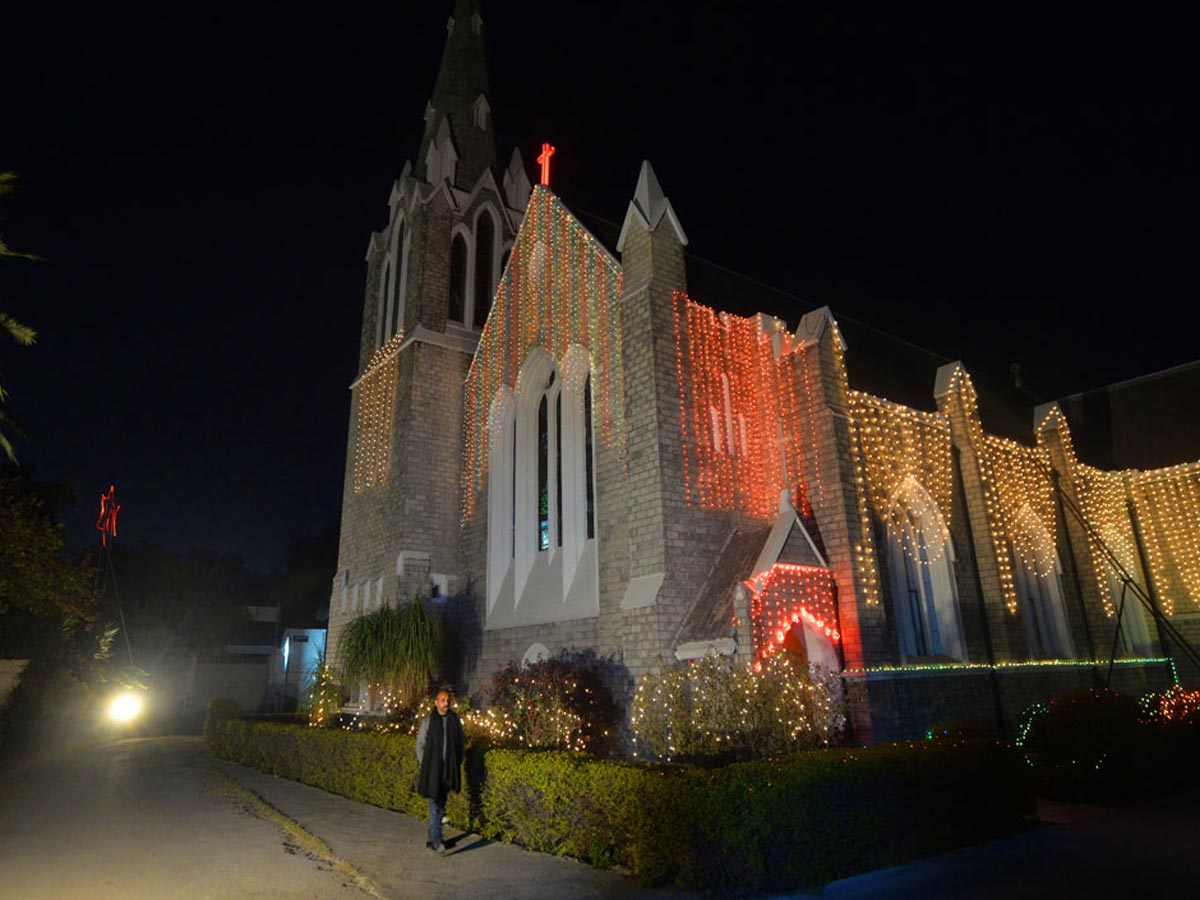 St Paul Church illuminated with colourful lights ahead of Christmas celebrations in Rawalpindi on December 23, 2022. — APP