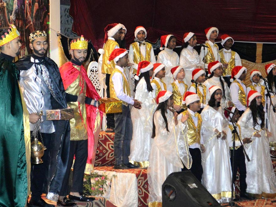 Students present stage play during a ceremony to celebrate the upcoming Christmas at St Bonaventure High School in Hyderabad. — INP