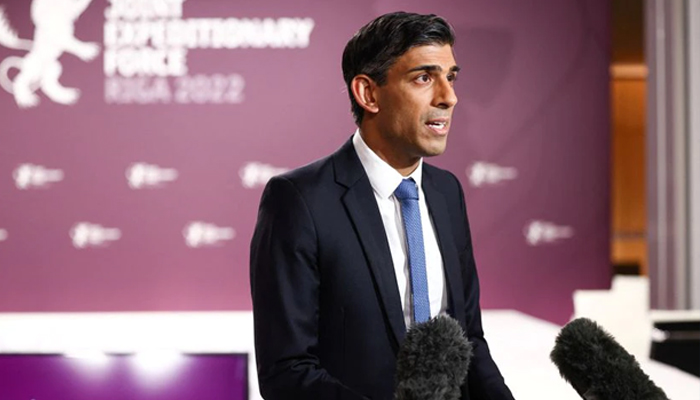 British PM Rishi Sunak speaks to the media at the Joint Expeditionary Force. — Reuters/File