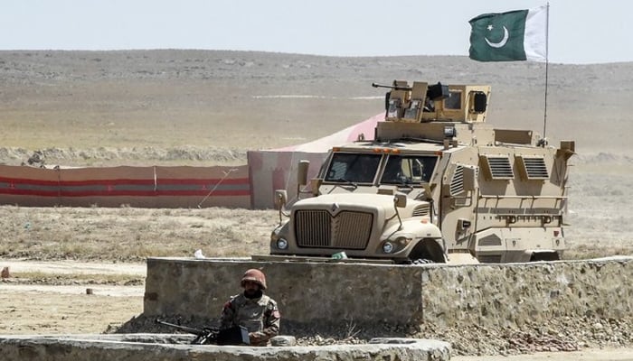 Security personnel of Frontier Corps stand guard in a bunker near the Badini Trade Terminal Gateway, a border crossing point between Pakistan and Afghanistan, at the border town of Qila Saifullah in Balochistan on September 16, 2020. — AFP