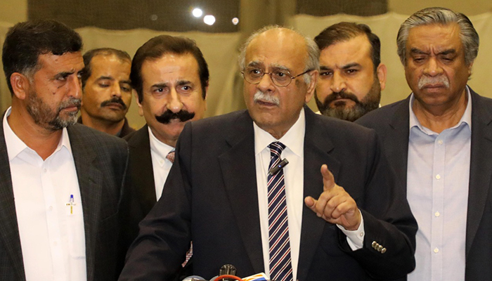 Chairman Pakistan Cricket Board (PCB) Management Committee Najam Sethi addresses a press conference on December 23, 2022. — PCB