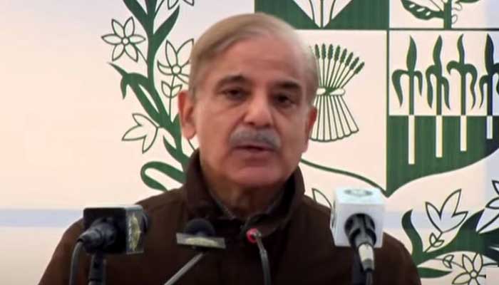 Prime Minister Shehbaz Sharif speaks during an event after inauguration of development projects in DI Khan. — Radio Pakistan