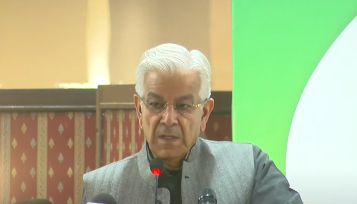 Defence Minister Khawaja Asif speaks at an event in Lahore, December 26, 2022. — YouTube/PTVNewsLive