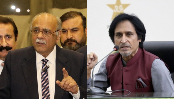 Former Pakistan Cricket Board (PCB) chairman Ramiz Raja (right) and Chairman PCB Management Committee Najam Sethi. — PCB/File