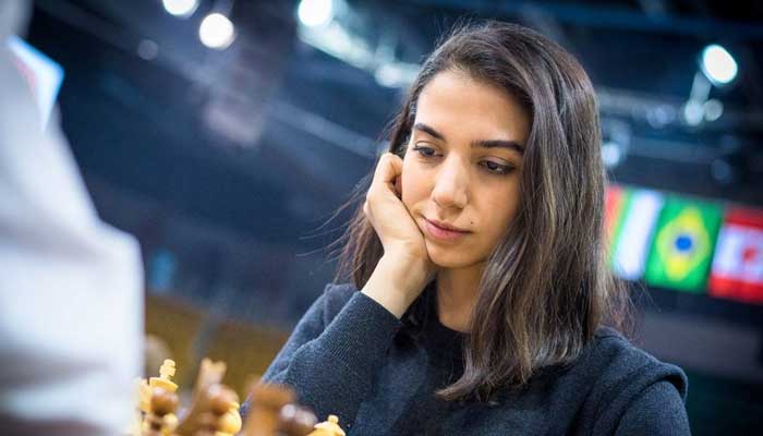 Iranian chess player Sara Khadem competes, without wearing a hijab, in FIDE World Rapid and Blitz Chess Championships in Almaty, Kazakhstan December 26, 2022, in this picture obtained by Reuters on December 27, 2022. — Reuters