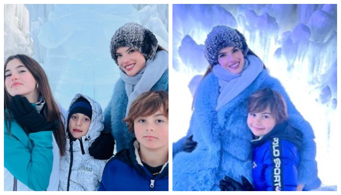 Alessandra Ambrosio bundles up in chic blue coat as she shares snaps from Utah
