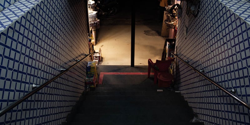 Staircase leading customers to female portion of Meena Bazaar. — Photos by Zoha Shahzad