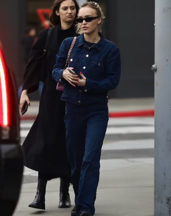 Lily-Rose Depp looks appealing in denim on a relaxing day out with friends
