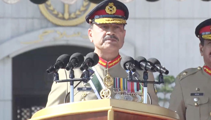 COAS General Asim Munir speaks during an address at the Pakistan Naval Academy in Karachi on December 31, 2022. — ISPR