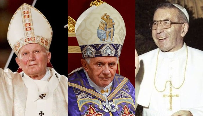 John Paul II (L), Benedict XVI, and John Paul I. — AFP/Vatican News