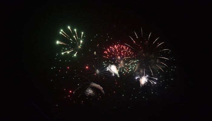 Fireworks at the Numaish Chowrangi to welome the new year. Twitter