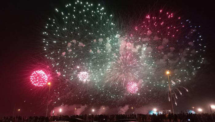 Fireworks show during New Year celebrations in Karachi on early January 1, 2023. — Facebook