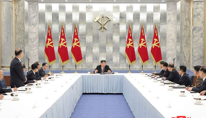 North Korean leader leader Kim Jong Un attends the 12th Meeting of the Political Bureau of the 8th Central Committee of the Workers Party of Korea (WPK), in Pyongyang, North Korea, in this photo released on December 31, 2022. — Reuters