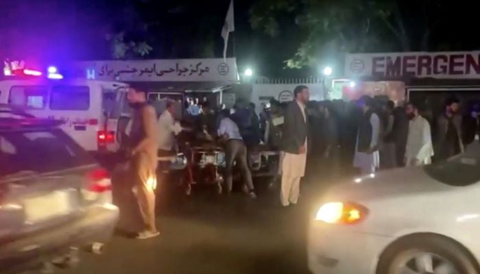 A screen grab shows people outside a hospital after an attack at Kabul airport, in Kabul, Afghanistan August 26, 2021.— Reuters