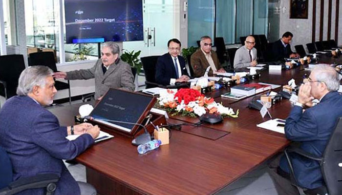 Finance Minister Ishaq Dar presides over a meeting.— Radio Pakistan/File