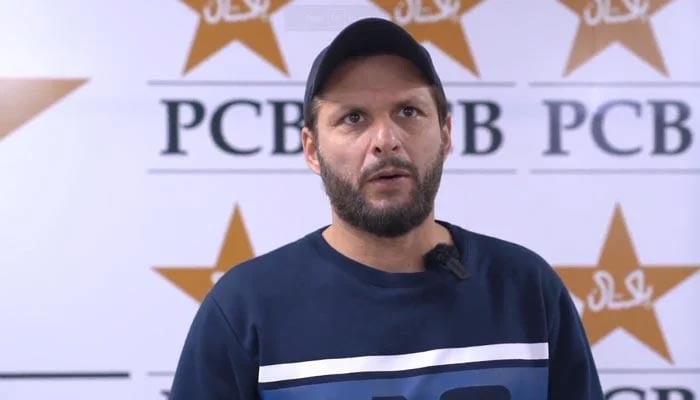 Pakistan Cricket Boards (PCB) chair of the selection committee Shahid Afridi speaking during a press conference in Karachi on December 27, 2022. — Twitter/PCB