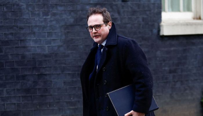 British Minister of State for Security Tom Tugendhat walks outside Downing Street in London, Britain December 6, 2022. Reuters