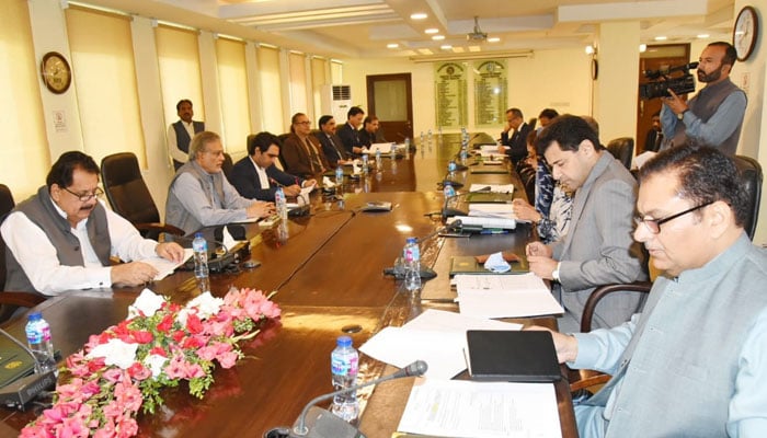 Finance Minister Ishaq Dar presiding over the ECC meeting in Islamabad on October 17, 2022. PID
