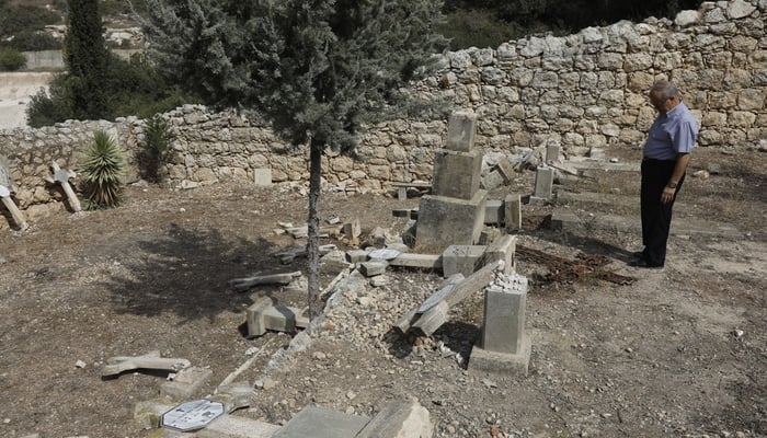 A vandalised Christian graveyard in West of Jerusalem photographed on October 18 2018. — AFP