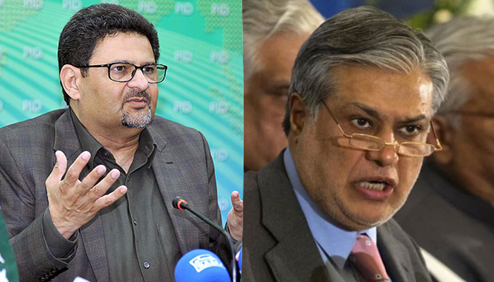 Former Finance Minister Miftah Ismail(L), Finance minister Ishaq Dar (R) —APP/Twitter