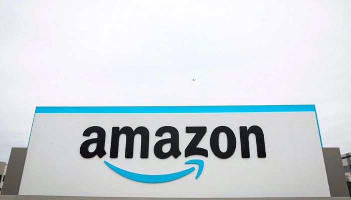 The Amazon logo is displayed on a sign outside the companys LDJ5 sortation center in the Staten Island borough of New York City, U.S. April 25, 2022.— Reuters