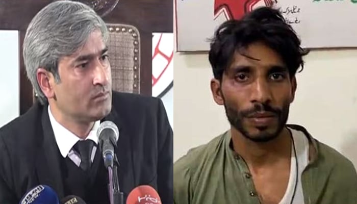 Naveeds lawyer Mian Dawood Advocate(L), accused of attack on PTI long march, Naveed(R) — screengrab/Twitter