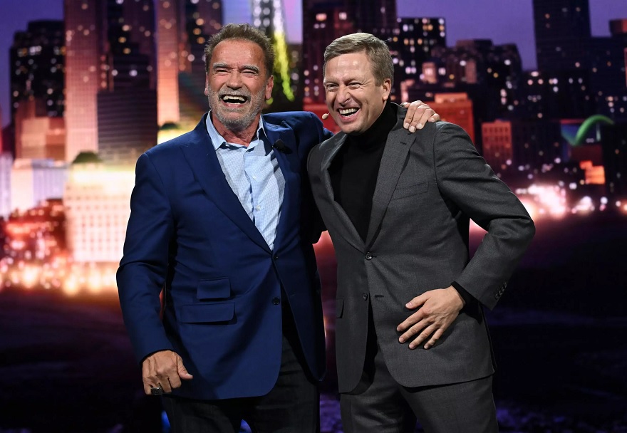 Actor and former California governor Arnold Schwarzenegger with BMW boss Oliver Zipse at the CES consumer electronics show in Las Vegas.— AFP