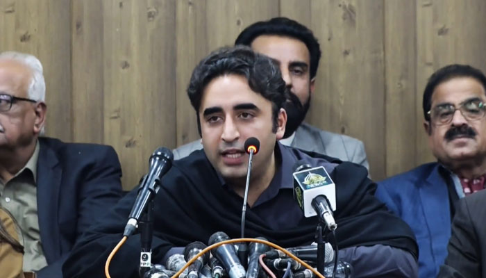 Pakistan Peoples Party Chairman Bilawal Bhutto-Zardari addresses a press conference in Lahore on January 5, 2022. — Twitter/@MediaCellPPP
