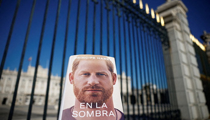 A Spanish copy of Britains Prince Harry, Duke of Sussexs book Spare is pictured in this illustration image outside the Royal Palace in Madrid, Spain, January 5, 2023. — Reuters