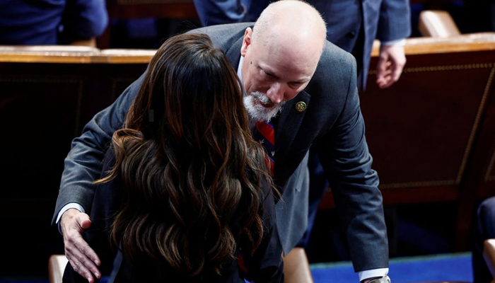 US Representative Chip Roy talks with Representative Lauren Boebert prior to a 12th round of voting — Reuters