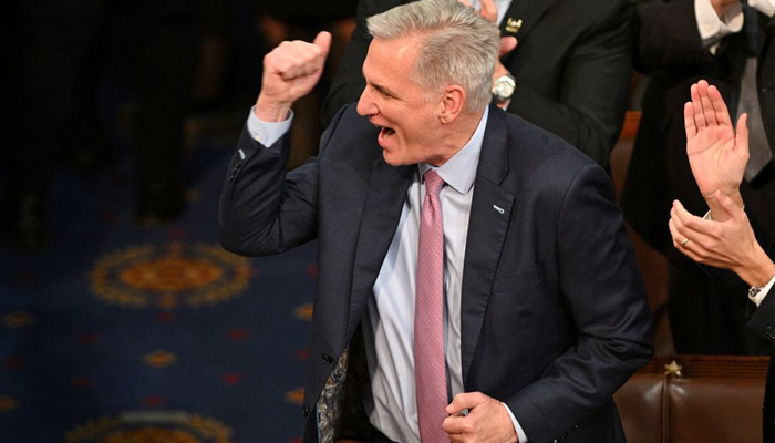 US House Republican Leader Kevin McCarthy celebrates being elected — REUTERS