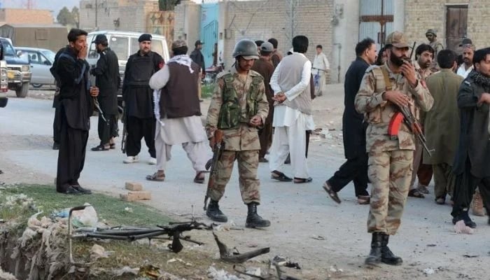 Security forces at a site after a terror attack— AFP