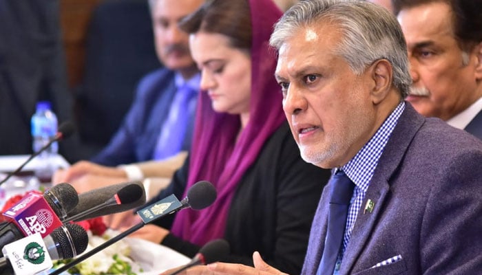 Federal Finance Minister Senator Mohammad Ishaq Dar briefed the media on Economy,today in Islamabad on January 4, 2023. Twitter/FinMinistryPak