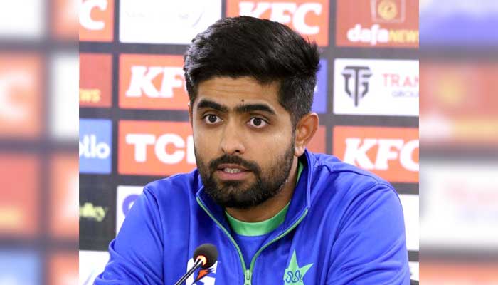 Babar Azam speaks during a press conference in Karachi on January 6, 2023. — APP