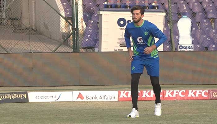 Shaheen Shah Afridi seen training at the National Bank Cricket Arena on Sunday January 8, 2023. — Photo by author