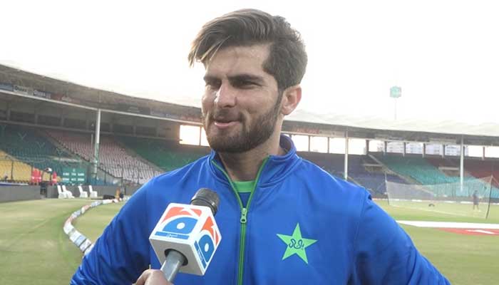 Shaheen Shah Afridi speaks with Geo News following his training session at the National Bank Cricket Arena on Sunday January 8, 2023. — Photo by author