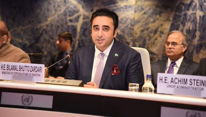 FM Bilawal photographed at the International Conference on Climate Resilient Infrastructure in Geneva. Twitter