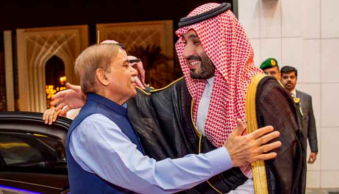 Saudi Crown Prince Mohammed bin Salman meets with Prime Minister Shehbaz Sharif in Riyadh on October 26, 2022. — SPA