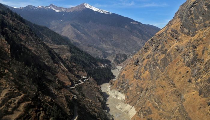 An aerial view shows Dhauliganga river flowing in Chamoli district, in the northern state of Uttarakhand, India, February 12, 2021.— Reuters
