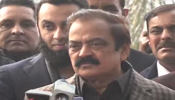 Interior Minister Rana Sanaullah speaks during a press conference in Lahore on January 10, 2023. — YouTube screengrab/Geo News Live