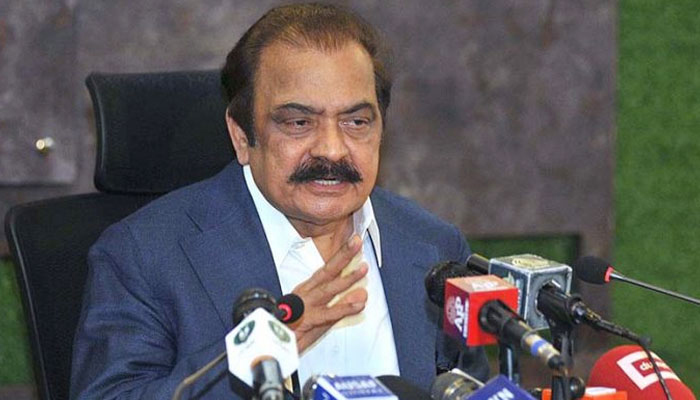 Interior Minister Rana Sanaullah addresses a press conference.— APP/File