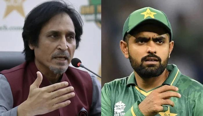 Former PCB chairman Ramiz Raja (left) and national teams Skipper Babar Azam. — AFP/File