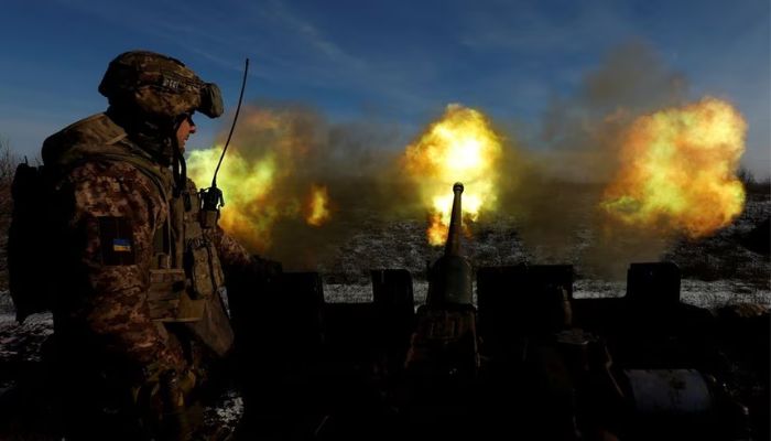 Ukrainian members of the military fire an anti-aircraft weapon, as Russias attack on Ukraine continues, in the frontline city of Bakhmut, Ukraine, January 10, 2023.— Reuters