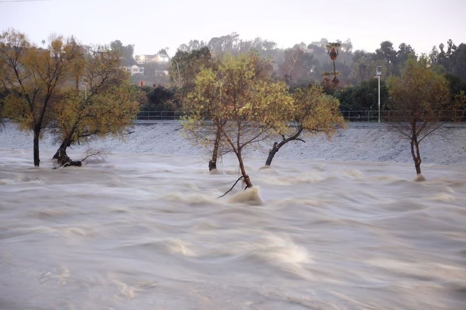 The Los Angeles River rages Los Angeles, California, US, January 10, 2023.— Reuters