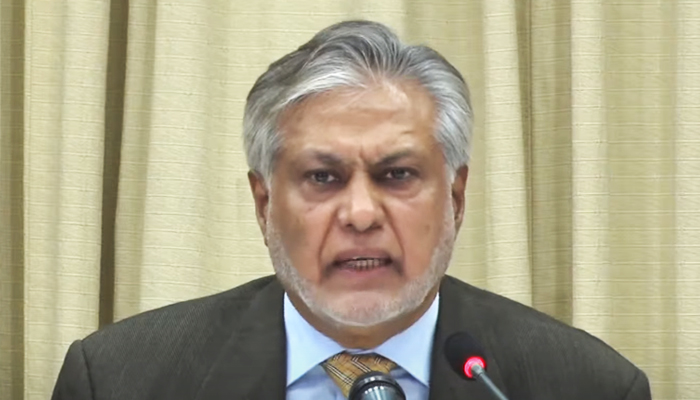 Federal Minister for Finance and Revenue Ishaq Dar addresses a press conference in Islamabad on January 11, 2023.. — Youtube Screengrab via PTV News
