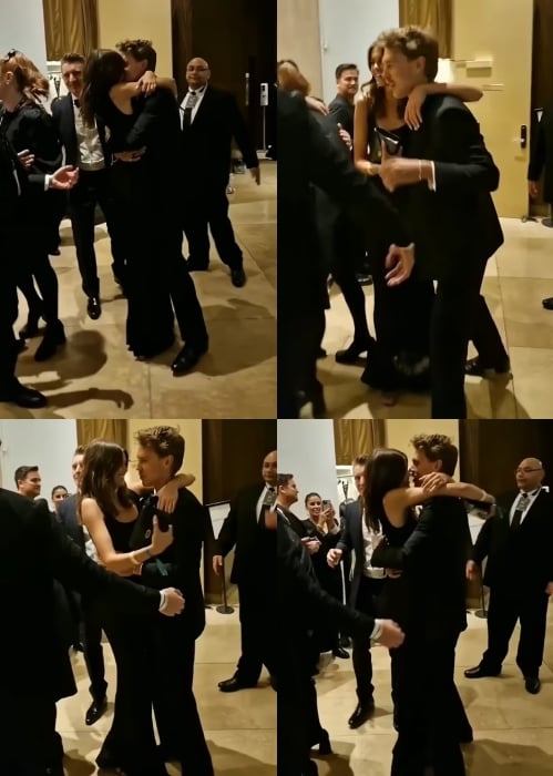 Kaia Gerber and Austin Butler share an intimate moment backstage after his big Golden Globe win for Elvis